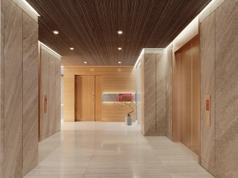 Hall de entrada de condomínio limpo e iluminado